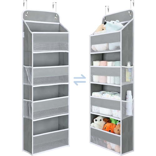 GYDEK Over the Door Organizer, 1 Pack 4-Tier Hanging Storage Nursery Shelves Baby Organizers, Gray