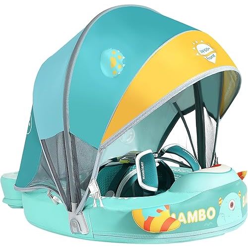 Mambobaby Float with Canopy Size Improved Non Inflatable Infant Baby Pool Float Smart Mambo Float Swim Trainer Add Tail Swim Float Mambo Float Solid Air Free Water Waist Swimming Ring