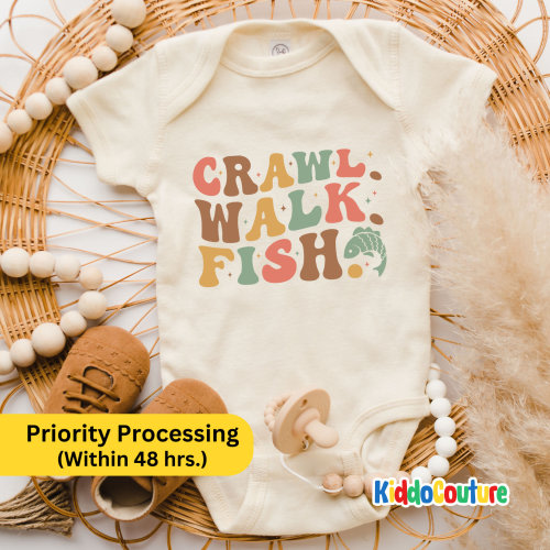 Crawl Walk Fish Onesie®, Fishing Buddy Onesie®, Retro Fishing Bodysuit, Dad's Little Fishing Buddy, Newborn Baby Fishing Onesie®