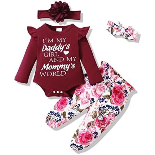 SUNNY PIGGY Newborn Infant Baby Girl Clothes Ruffle Romper Toddler Girl Floral Cotton Pant Sets Girls Clothing Outfit