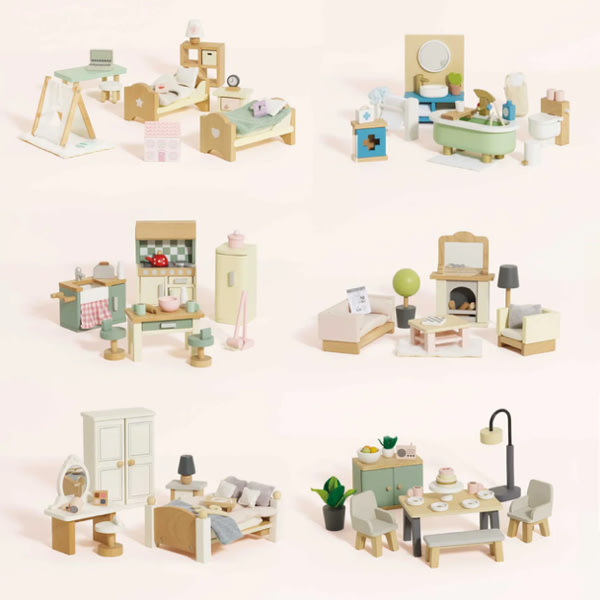 Wooden Doll House Furniture Complete Collection