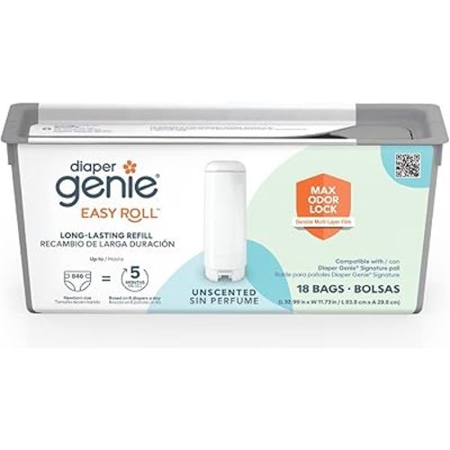 Diaper Genie Easy Roll Refill with 18 Bags | Lasts Up to 5 Months or Holds Up to 846 Newborn Diapers Per Refill