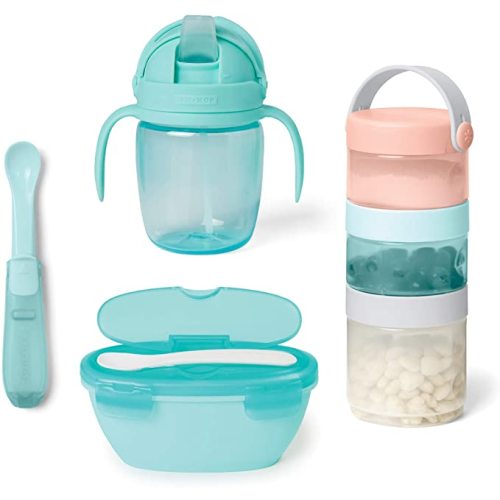 Skip Hop Baby Feeding Travel Set, 6pc, Soft Tea - Teal/ Gray