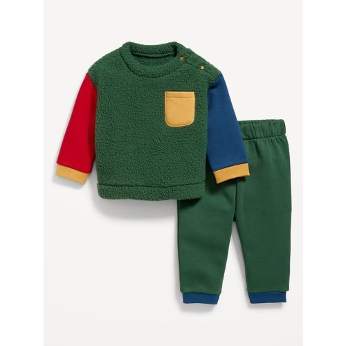 Cozy-Knit Color Block Pocket Sweatshirt and Sweatpants Set for Baby