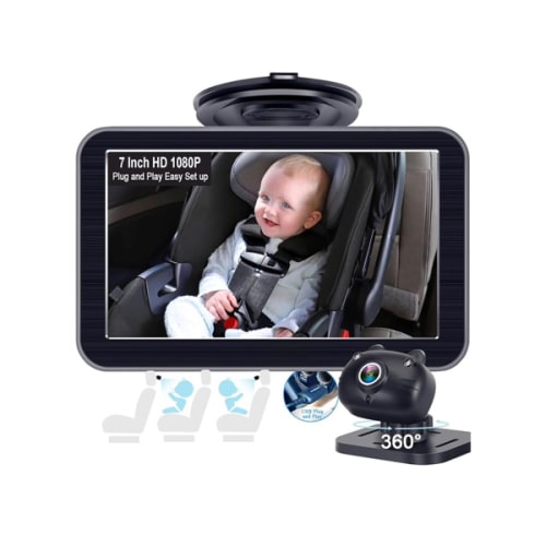 DoHonest Baby Car Camera 7-Inch: USB Plug and Play Easy Setup 360 Degree Rotating Backseat Camera Two Kids HD 1080P Rear Facing Car Seat Cameras Clear Night Vision -V9