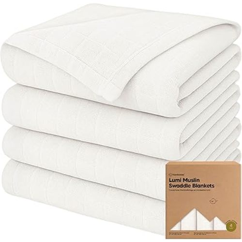 4-Pack Muslin Swaddle Blankets for Boys, Girls - Organic Baby Swaddles for Newborns, Soft & Breathable Receiving Baby Blankets for Girl, Boy, Neutral, Newborn Essentials Gift (Soft White)