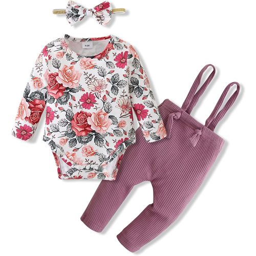 Newborn Baby Girls Fall Clothes, Infant Romper Floral Long Sleeve Overalls Outfits Winter Gift Set 0-18 Months