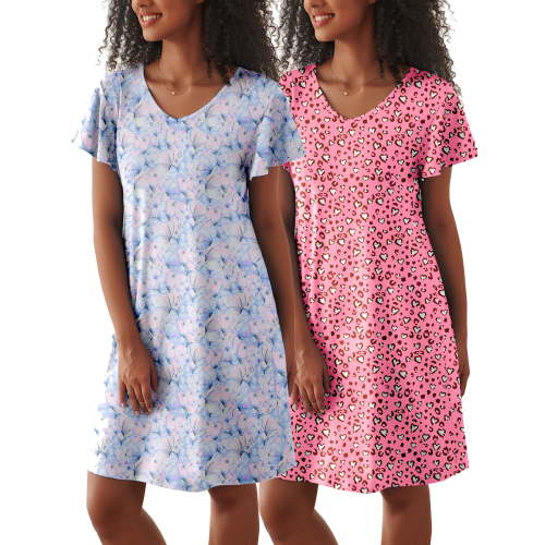 Avidlove 2 Pack Women Nightgown Sleepwear Flare Short Sleeve Sleepshirts Veck Sleepdress Causal Pajama Dress S-XXL