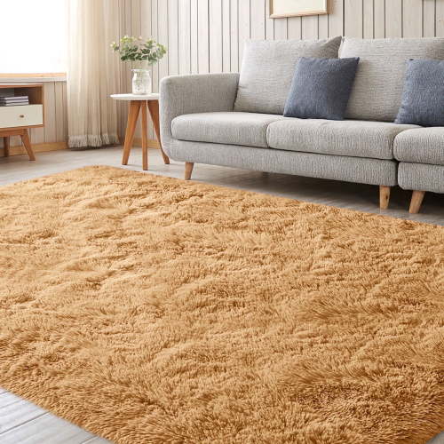 Nefoso Shag Area Rug, 9ft x 12ft Soft Fluffy Area Rugs for Living Room Bedroom Decor Carpet, Light Brown/Camel