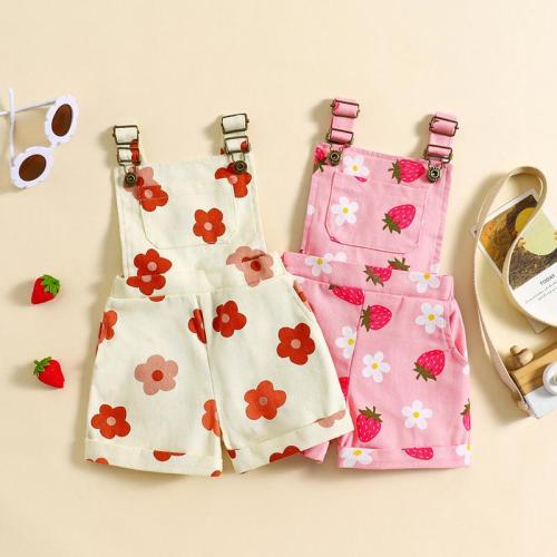 Little Girl Denim Overalls Flower/Strawberry Print Jeans Overalls - TikTok Shop