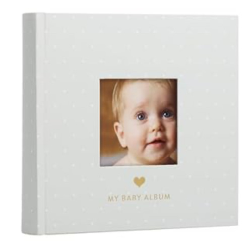 Pearhead Baby Photo Album, Keepsake Book for New and Expecting Parents, Gender-Neutral Baby Accessory, Ideal Gift for Baby Shower, Holds 200 Pictures, Gray and White Polka Dot