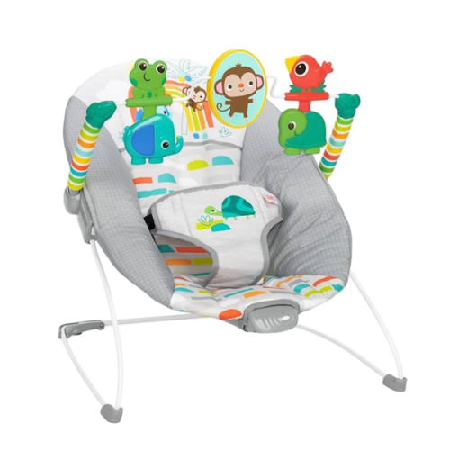 Bright Starts Playful Paradise Comfy Baby Bouncer Seat with Soothing Vibration and Toys, Unisex, 0-6 Months