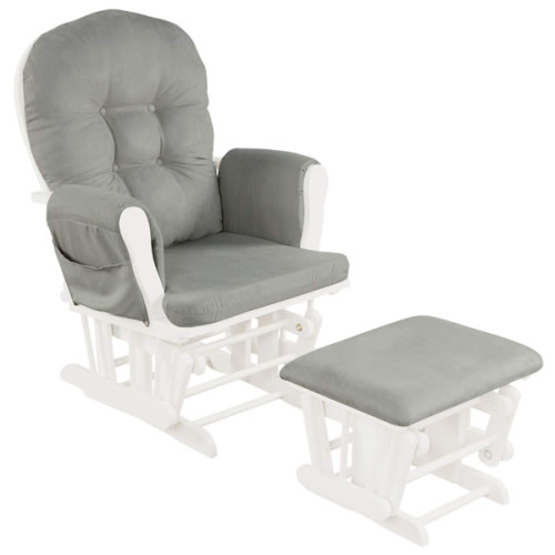 Mason Glider and Ottoman - White Wood with Gray Fabric