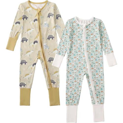 RomperinBox Bamboo Baby Pajamas ,Soft Zipper Long-Sleeved Baby Bodysuits Sleepwear for Newborns & Infants 0-24 Months,2 Pack Unisex Toddler Pajamas