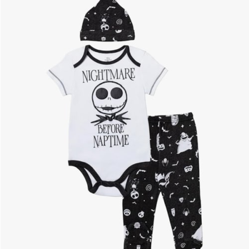 Disney Nightmare Before Christmas Zero Sally Oogie Boogie Baby Bodysuit Pants and Hat 3 Piece Outfit Set Newborn to Infant