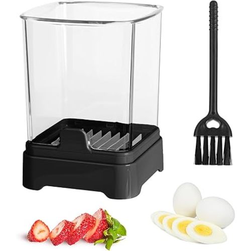Upgraded Fruit Slicing Cup with Removable Blade & Push Plate - Safe Strawberry, Banana, Egg, Grape Slicer - Kitchen Gadget for Easy Fruit Prep (Black)