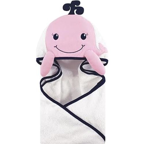 Hudson Baby Unisex Baby Cotton Animal Face Hooded Towel, Girl Whale, One Size