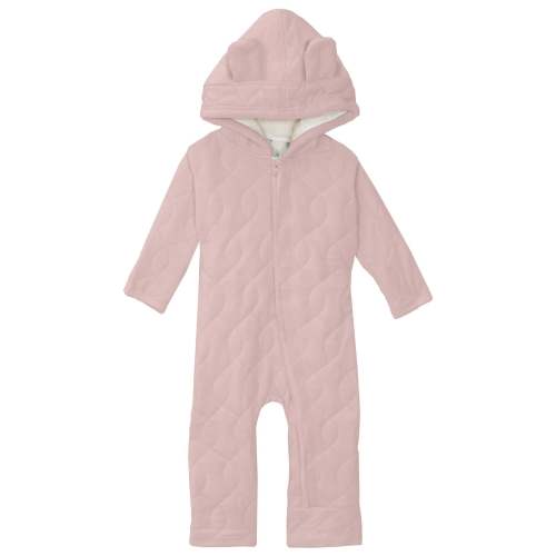 Print Quilted Hoodie Coverall with Sherpa-Lined Hood and Zipper in Baby Rose/Natural Dolphins