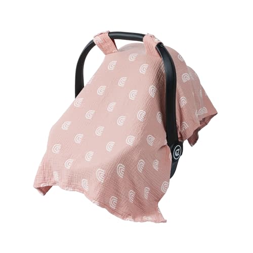 Meracorallo Muslin Baby Car Seat Cover, 100% Organic Cotton Infant Carrier Cover, Lightweight Breathable Soft Carseat Canopy for Baby Boys and Girls (Rainbow)