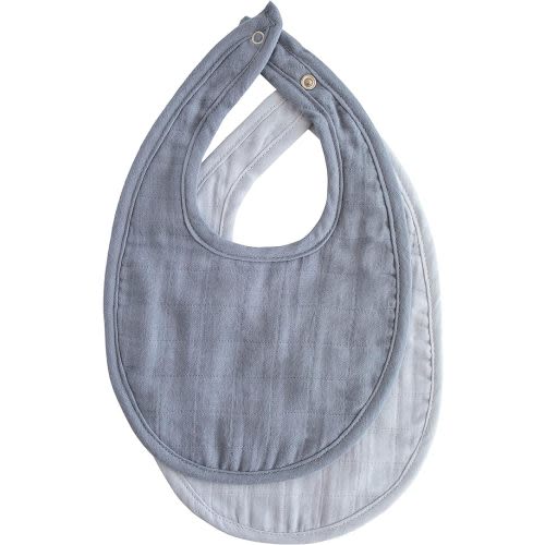 mushie Muslin Baby Bib | Soft Cotton for Infant Drips, Drools & Feedings | Adjustable Fit | 2 Pack - Tradewinds/Baby Blue