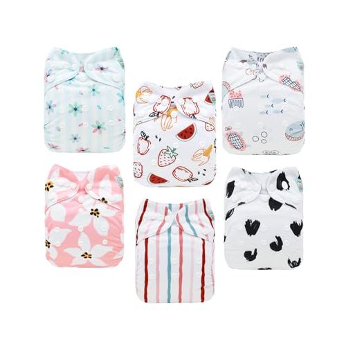 ALVABABY Baby Cloth Diapers 6 Pack with 12 Inserts Cloth Diaper Covers Adjustable Washable Reusable for Baby Girls and Boys 6DM117A