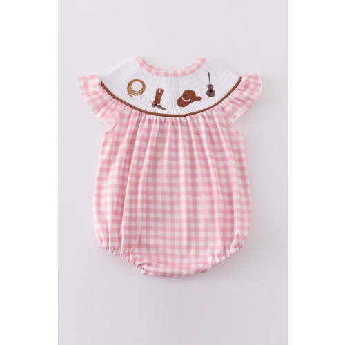 Brown western embroidery smocked bubble – HoneyBean