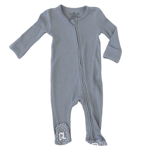 Dusty Denim Waffle Bamboo Zipper Footie