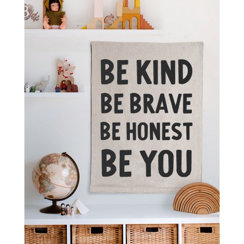 Be Kind Tapestry: Woven Wall Hanging, Positive Motivational, Brave Honest, Be You, Boho Nursery or Gender Neutral Kids Bedroom, Sign Pennant