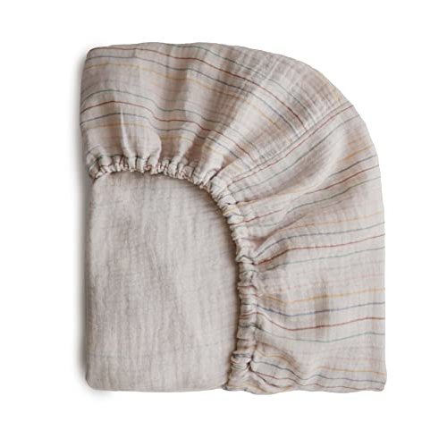 mushie Extra Soft Muslin Fitted Crib Sheet | 192 Thread Count | 28"x 52" (Retro Stripes)