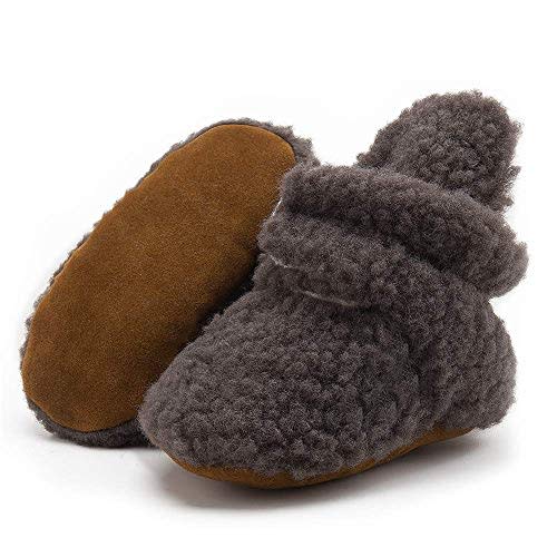 HsdsBebe Unisex Newborn Baby Cotton Booties Non-Slip Sole for Toddler Boys Girls Infant Winter Warm Fleece Cozy Socks Shoes
