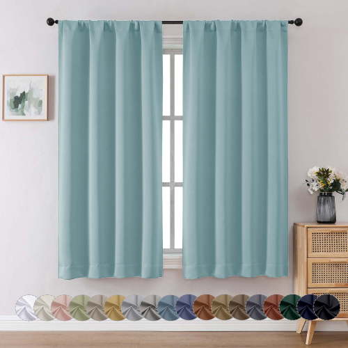 OVZME Aqua Blackout Curtains 63 inch Length 2 Panels Set, Light Filtering Room Darkening Window Treatment, Soft Casual Rod Pocket Privacy Curtain Drapes for Bedroom, W40 x L63 inch, Aqua