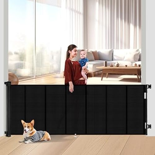 Upgrade 120 inch Retractable Baby Gates Extra Wide with Reinforced Strip Design to Prevent Crawling Through, 10 Foot Retractable Dog Gate, 42" Tall, Retractable Gate for Indoor/Outdoor