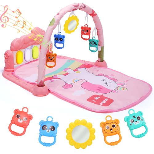 JoyStone Baby Play Mat Baby Gym, Baby Toy Play Mat Activity Center Baby Piano Music Lights for Boys and Girls Newborn Baby Gift 0-12 Months, Red