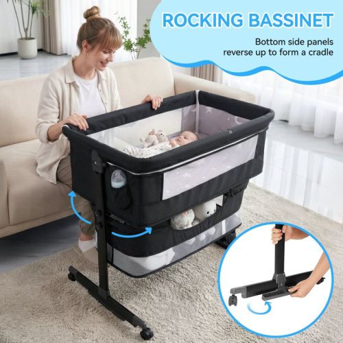 Kmaier Baby Bassinet Foldable Portable Bedside Crib,Storage Basket Breathable Mesh,Dark Grey