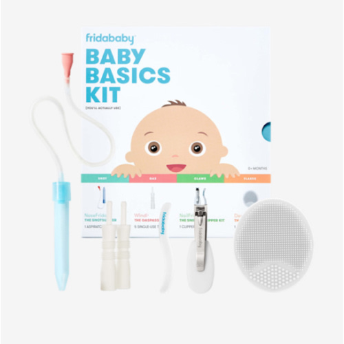 Frida Baby Basics Kit, Baby Essentials Kit Includes Nasal Aspirator Snotsucker, NailFrida Nail Files, Windi Gas Relief, DermaFrida Bath Brush + Silicone Carry Case