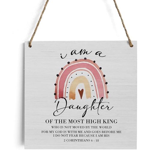 Rustic Christian Gifts for Women: Religious Wood Sign Daughter Gift from Mom - Wall Hanging Decor Inspirational Boho Rainbow Wooden Wall Art for Teen Girls Room