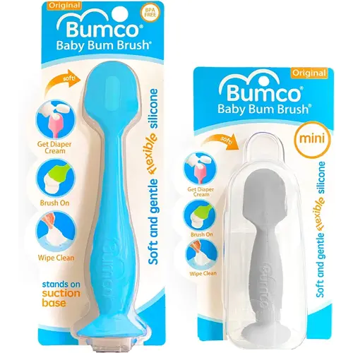 Bumco Diaper Cream Spatula + Mini Baby Bum Brush for Baby Butt Cream with Travel Case - Diaper Cream Applicator Set, Butt Spatula Baby Necessities, Diaper Cream Brush, Blue & Gray