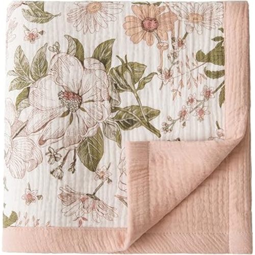 Little Jump 2 Layers Muslin Cotton Baby Blankets - Vintage Floral Toddler Quilt Crib Blanket - Gender Neutral Crib Blanket for Baby Boys and Girls 47"x 47" (Vintage Blossom)