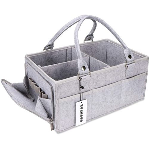 Baby Diaper Caddy Organizer with Handle - Gender Neutral Nursery Storage Bin Basket - Portable Tote Bag - Car Organizer - Newborn Essentials - Grey