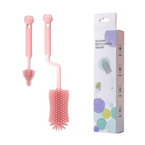 GiLiling Silicone Baby Bottle Brush Set Cleans Deep Container Nipple or Straw with Rotation Long Handle,3 in 1 Rubber Cleaning Kits Wash Pacifier Teat Nozzle or Breast Pump by Spinning Lug 
