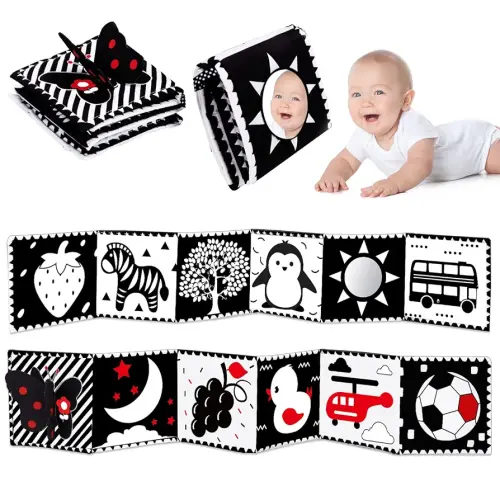 Black and White High Contrast Baby Toys 0-6 6-12 Months Soft Book for Newborn Brain Development Tummy Time Toys Infant Sensory Crinkle Toys 0-3 3-6 Month Montessori Learning Activities for Babies