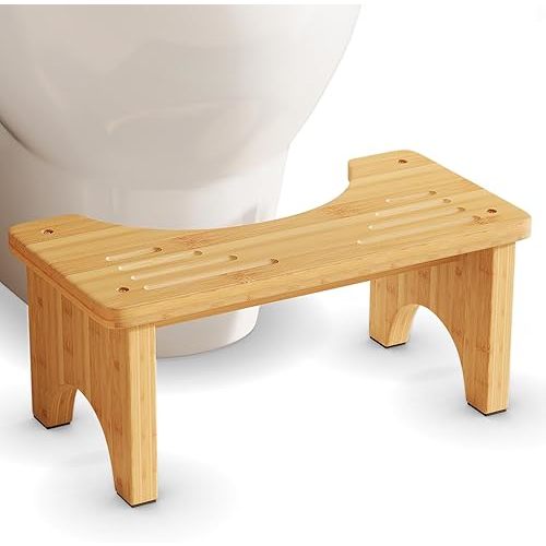 Bamboo Toilet Stool, Wooden Squatting Potty Stool for Adults, 7 Inch Toilet Stool Squat Adult, Non-Slip Wood Poop Stool for Bathroom, Portable Toilet Foot Pooping Steps for Kids