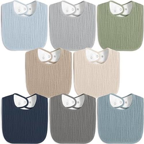 8 Pack Baby Muslin Bibs 100% Cotton Bibs for Boys Girls,Soft and Absorbent Bib Set for Feeding and Drooling