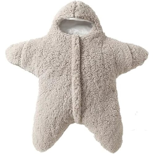 Baby Wearable Sleeping Stroller Blanket Infant Windproof Starfish Fleece Warm Snowsuit for Newborn Babies, Grey, 76 x 78 x 39 cm