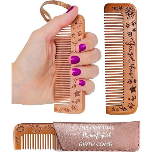 Mama Natural Wooden Labor Comb – Essential Birth & Delivery Support | Ergonomic Wood Comb for Pregnancy, Contractions & Acupressure Relief