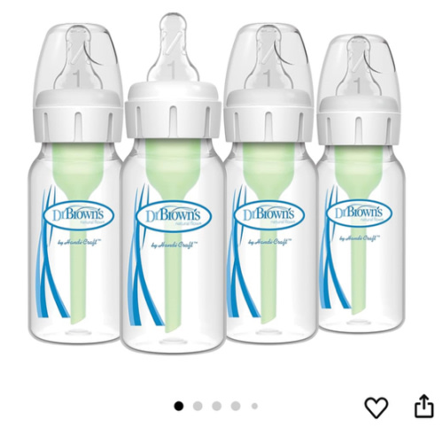 Dr. Brown's Natural Flow Anti-Colic Options+ Narrow Baby Bottle, 4 oz/120 mL, with Level 1 Slow Flow Nipple, 0m+, 4 Bottles