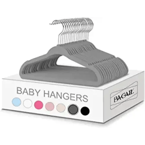 BAGAIL Kids Velvet Hangers 11 Inches Children's Clothes Hangers Non-Slip Baby Hangers for Infant/Toddler (Grey,50pack) - Gray - Baby-50 Pack
