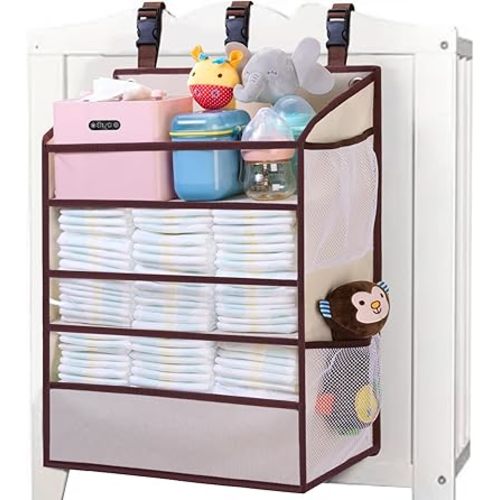WishJazz XL Hanging Diaper Caddy Organizer for Changing Table, Crib, Playard, Wall, Reinforced 3-Tier Diaper Caddy with Mesh Pockets， Nursery Organizer-Hold 90+Diaper for Newborn Baby Essentials