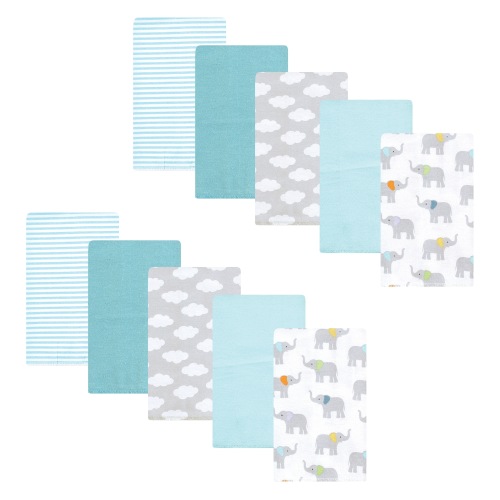 Hudson Baby Flannel Burp Cloth 10pk, Teal Elephant, One Size - Teal Elephant 10 Pack - One Size