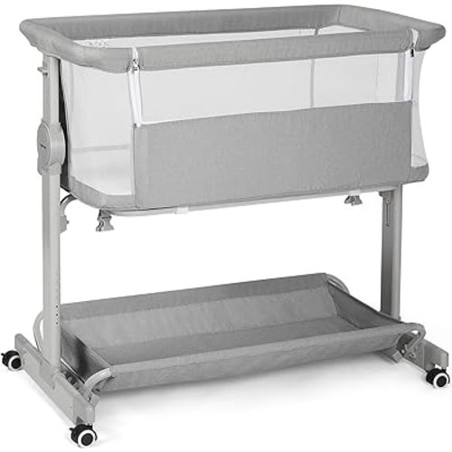 Cowiewie Bassinet Bedside Sleeper, Baby Bassinet 10 Major Functions to Meet All The Needs of Newborn Bedside Bassinets with Wheels (Grey)